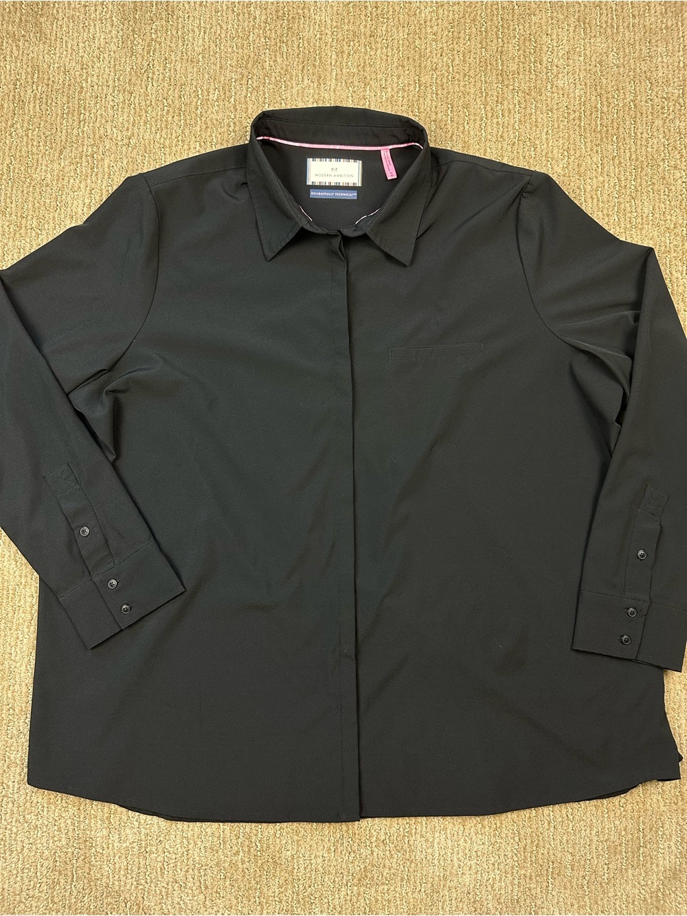 Modern Ambition Tech Travel Shirt | Sleek Black Button-Up Blouse Office Sz XL